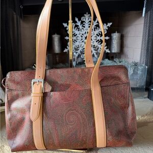 Etro Red and Brown Paisley Shoulder Bag